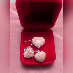 Vintage Rhodonite Heart-Shaped 🩷 Sterling Silver Earrings and Ring Set 6